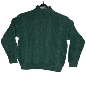 Vintage 90s Casual Corner slouchy high neck green chunky knit sweater size small